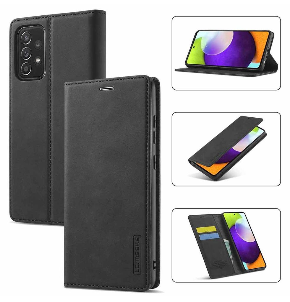 Galaxy A52 Hülle, Standfunktion Kartenfach Wallet Leder Schutzhülle für Samsung Galaxy A52 5G / A52S 5G Schwarz