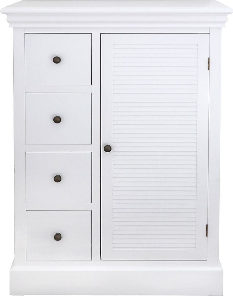 Kleiner Schrank HAMPTONS weiß mit Lamellentür Kommode Produktbild 