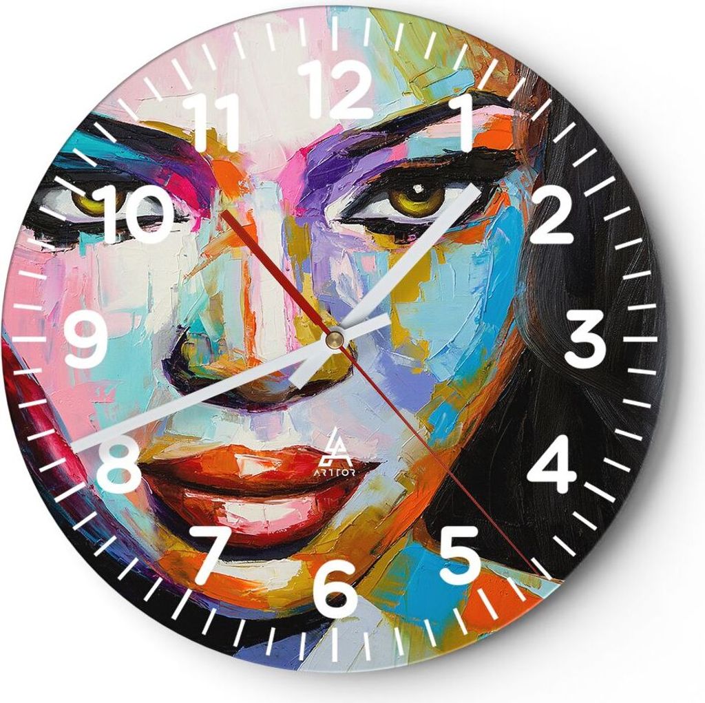 Wanduhr - Rund - Glasuhr - Mädchen Gesicht - 40x40cm - Schleichendes Uhrwerk - Lautlos - zum Aufhängen bereit - Dekoration Modern - Wanddekoratio...