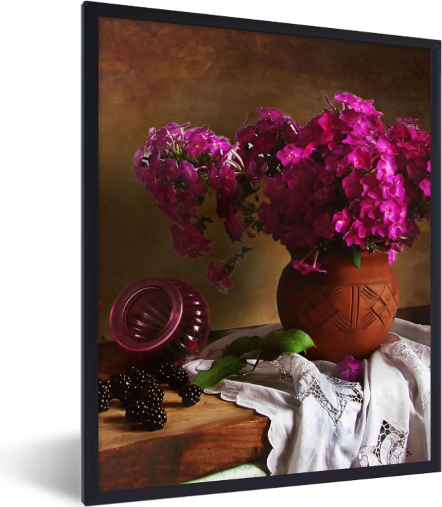 MuchoWow Gerahmtes Poster Rustikal - Blumen - Rosa - Vase - Stilleben 30x40 cm - Poster mit Schwarzem Bilderrahmen Wandposter Rahmen Foto Bilder ...