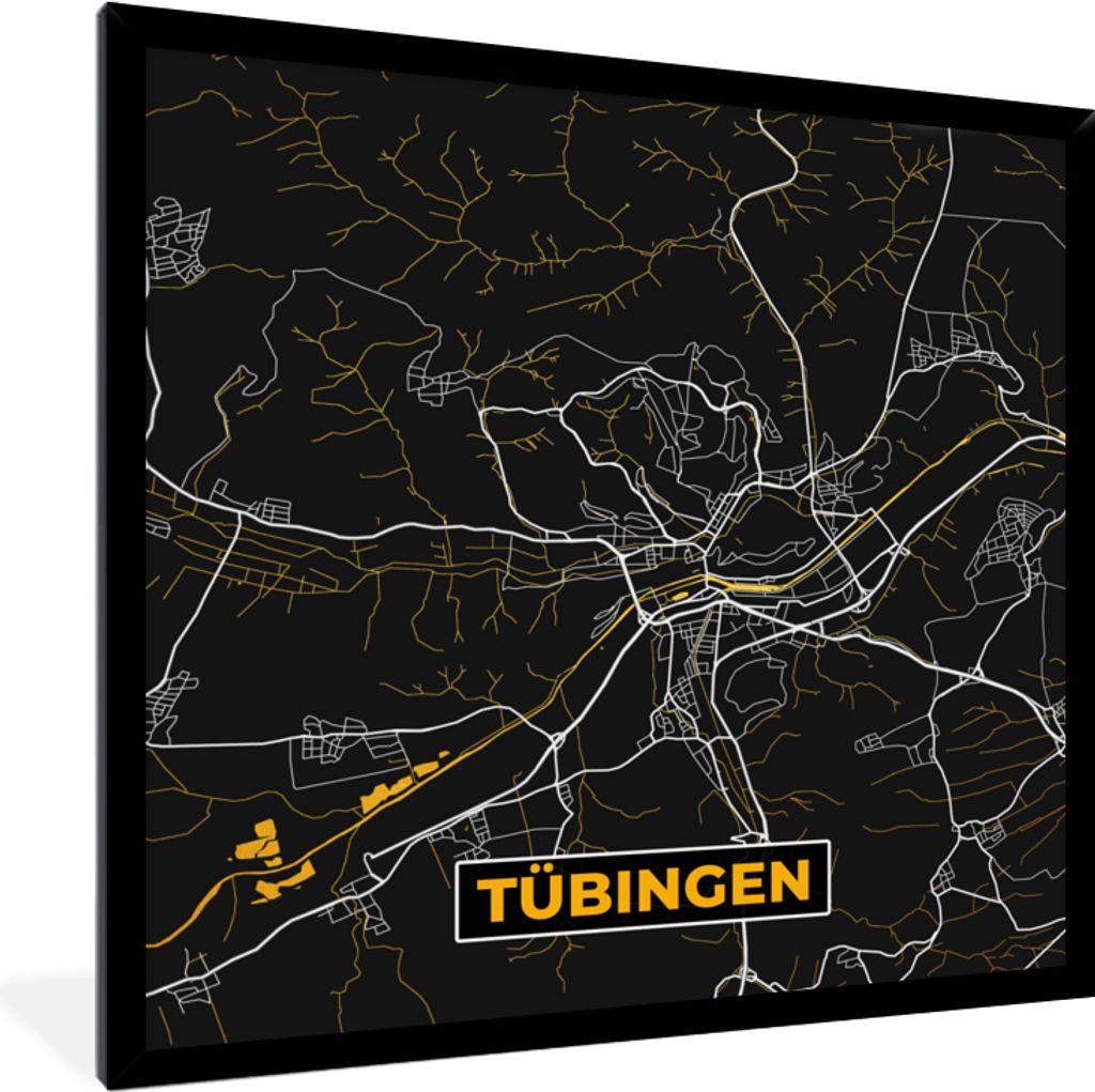 MuchoWow Gerahmtes Poster Gold - Deutschland - Karte - Stadtplan - Tübingen 40x40 cm - Poster mit Schwarzem Bilderrahmen Wandposter Rahmen Foto ...