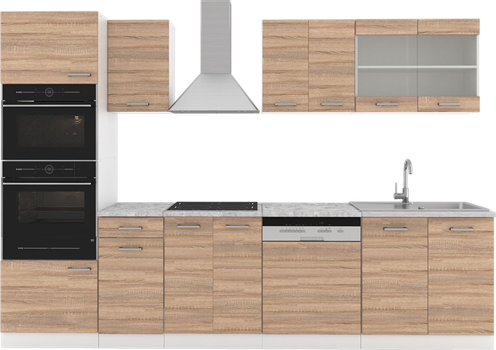 Küchenzeile Vicco R-Line Sonoma 300 cm mit Hochschrank, Produktbild 