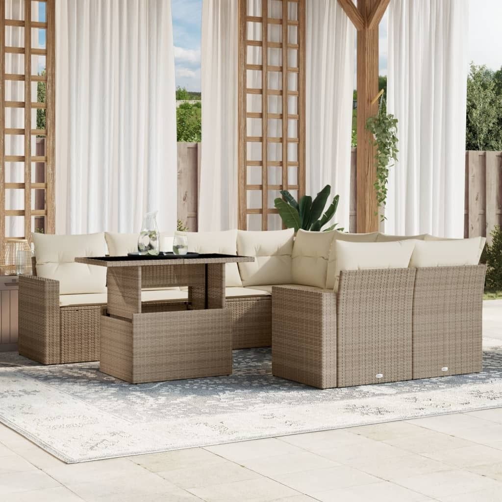 Maison Exclusive - 9-tlg. Garten-Sofagarnitur mit Kissen Beige Poly Rattan