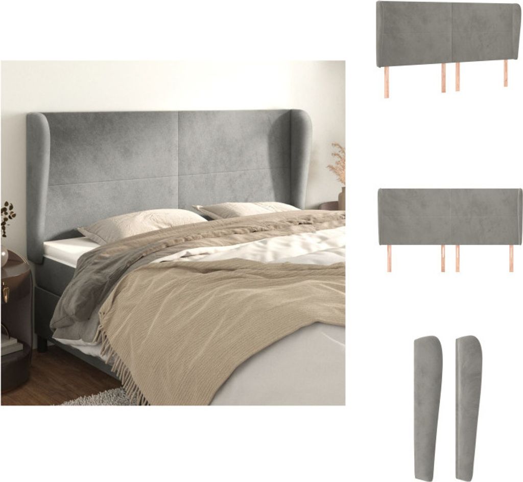 vidaXL Kopfteil mit Ohren Hellgrau 203x23x118/128 cm Samt - Kopf- & Fußenden