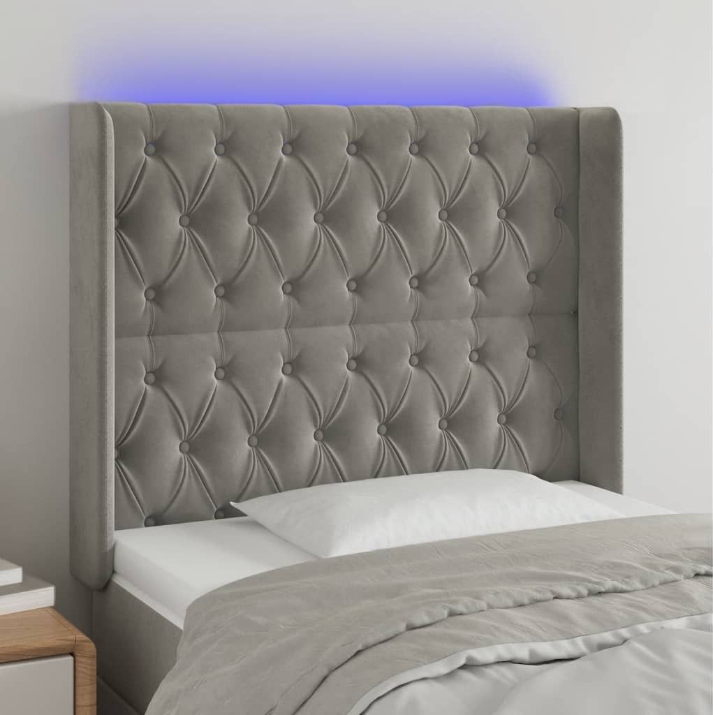 "2026 Promotion" LED Kopfteil - fürs Schlafzimmer - Hellgrau 103x16x118/128 cm Samt - Bettkopfteil CC6153