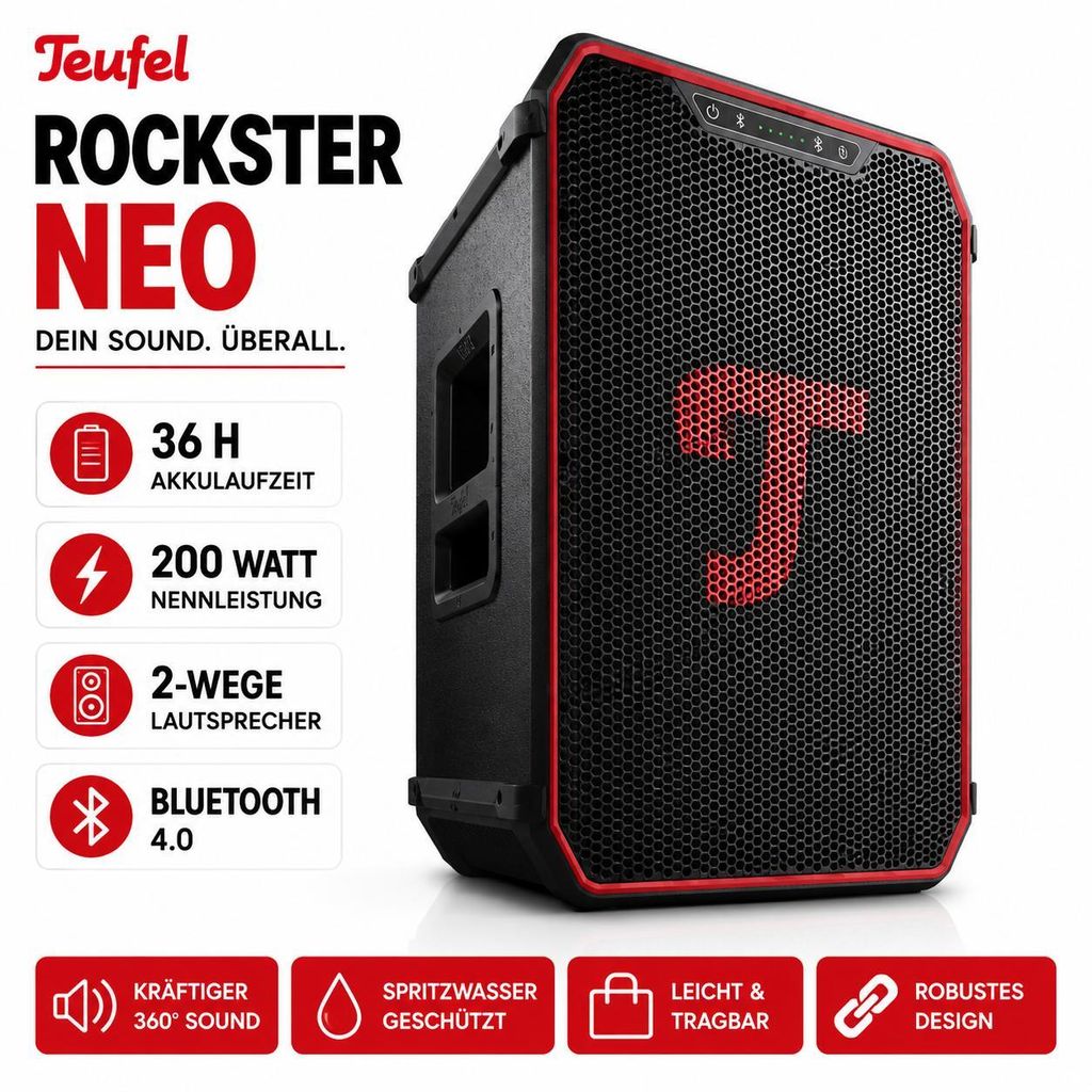 Teufel ROCKSTER NEO wireless bluetooth Speaker black red Produktbild 