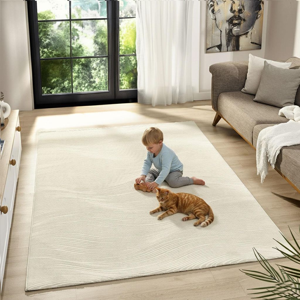 Teppich Wohnzimmer Schlafzimmer Geometrische Wellen Modern Produktbild 