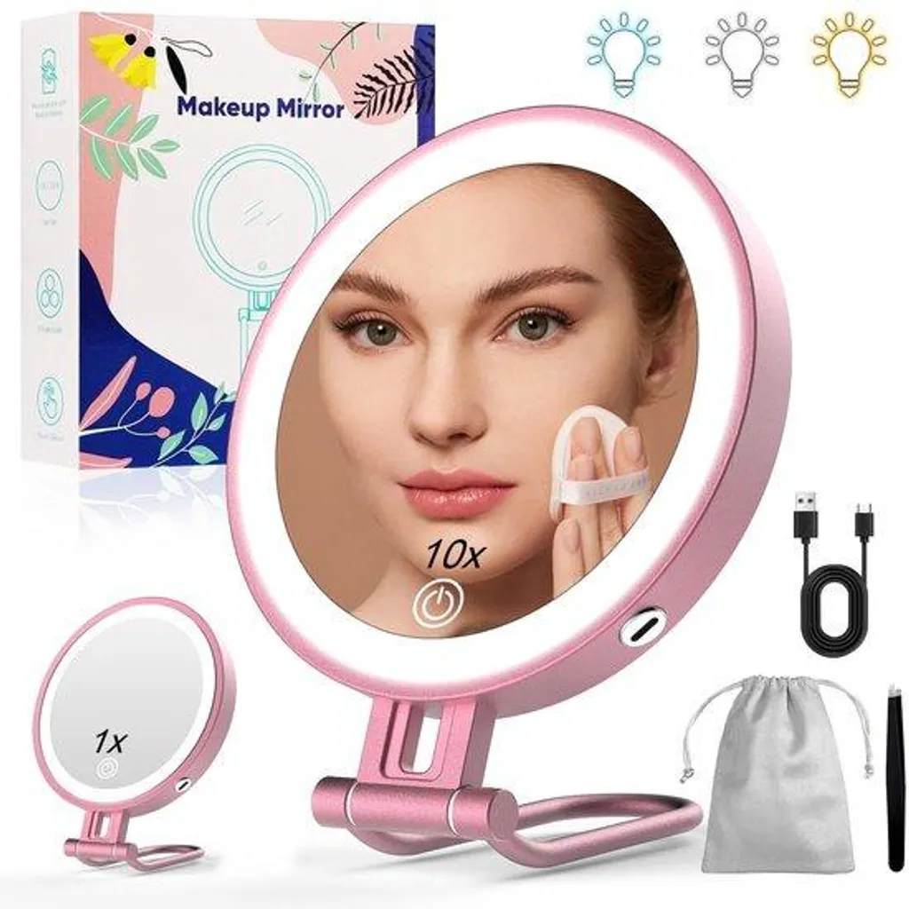 Miroir cosmétique lumineux avec batterie 3000 mAh et 3 modes LED