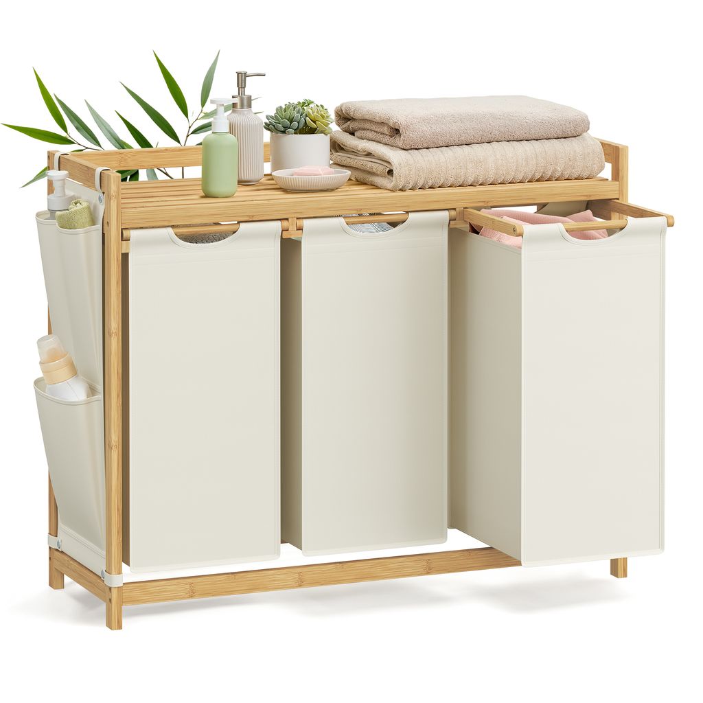 Wäschekorb 3 Fächer, Bambus, Wäschesammler 150 L, mit Produktbild 1