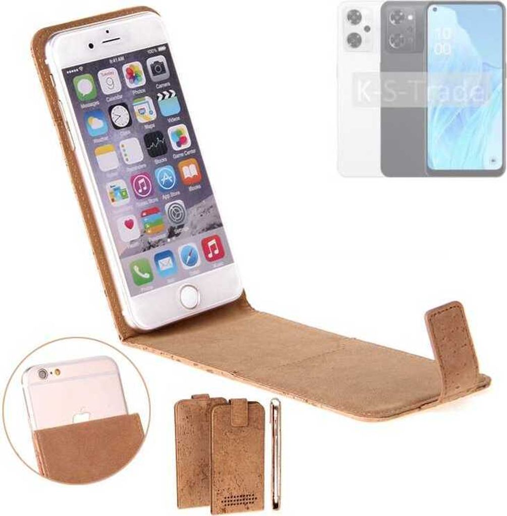 K-S-Trade Handyhülle kompatibel mit Oppo Reno9 A Kork Hülle Flipstyle Case Schutzhülle Kork Case Hülle Flip cover Klapphülle Klapp, braun 1x