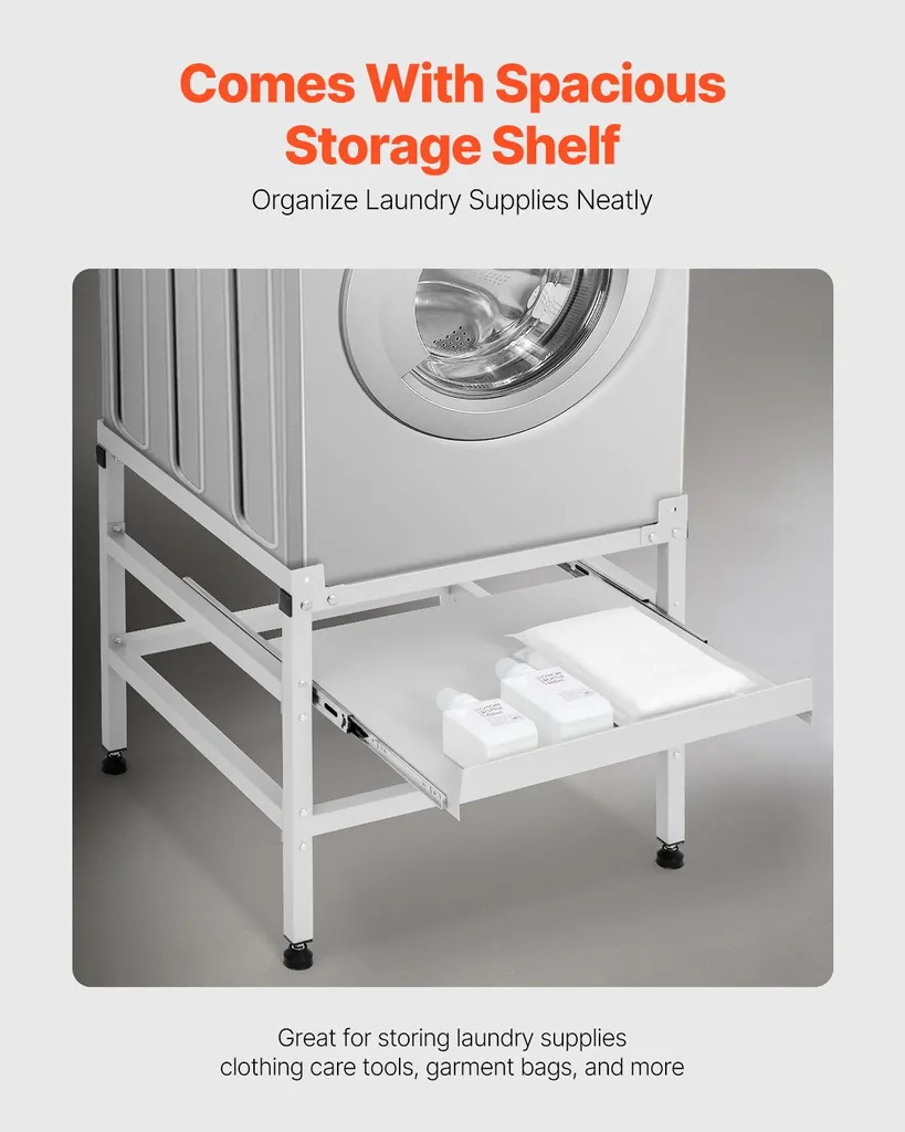 Support de Machine à Laver Surélevé avec Rangement et Pieds Réglables - 6