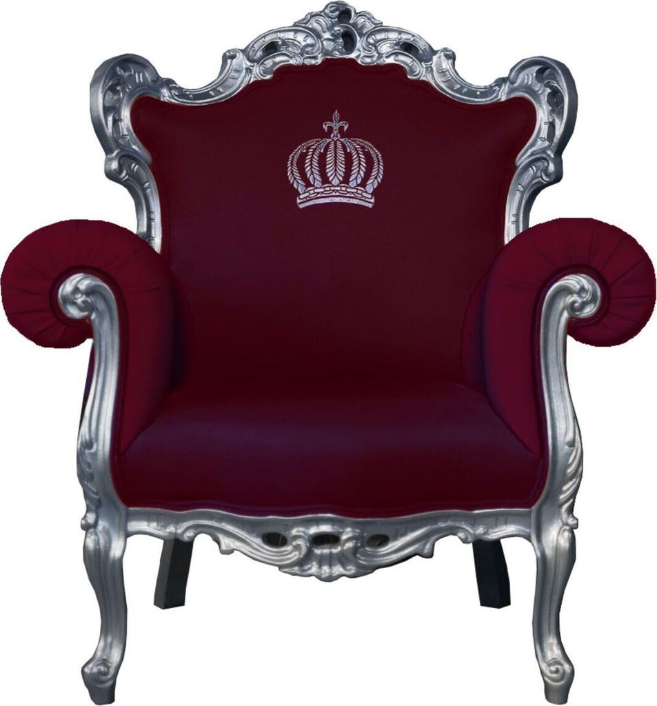 Pompöös by Casa Padrino Luxus Barock Sessel Weinrot / Silber - Pompööser Barock Sessel designed by Harald Glööckler