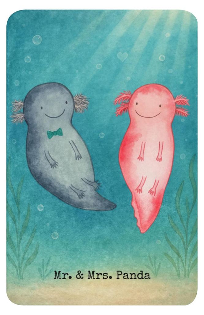 Mr. & Mrs. Panda Tagesdecke Axolotl Liebe Design 100 x 150 cm - Weiß - Geschenk, Freund, Valentinstag, für Frauen, Hochzeitstag, Wärmedecke, Jah...