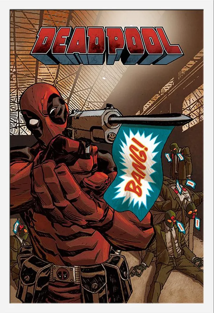 Grand Poster Deadpool Bang 61x91,5 cm Cadre Blanc MDF Haute Qualité