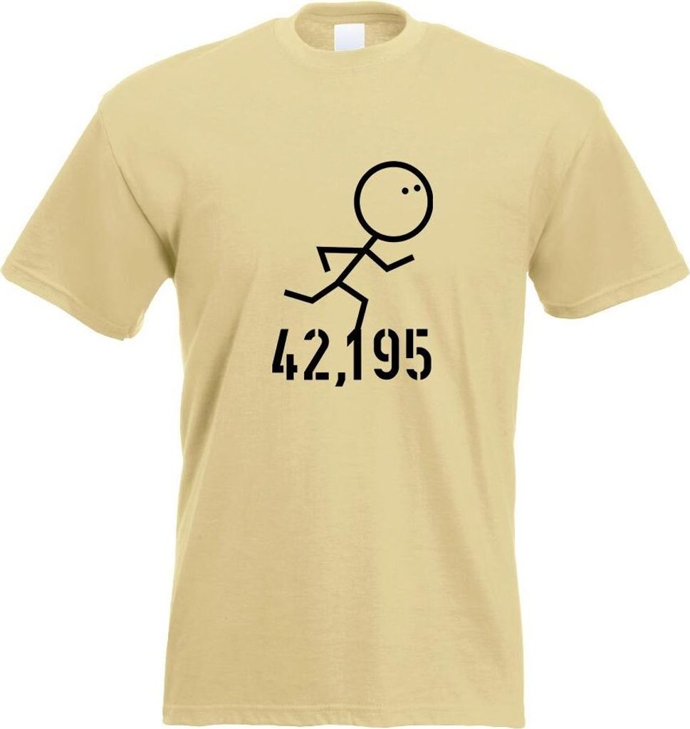 Kiwistar - T-Shirt - Khaki - 42,195 Lauf Motiv Bedruckt Funshirt Design Print - mit Motiv Bedruckt - Funshirt Design - Sport - Freizeit - Herren - L