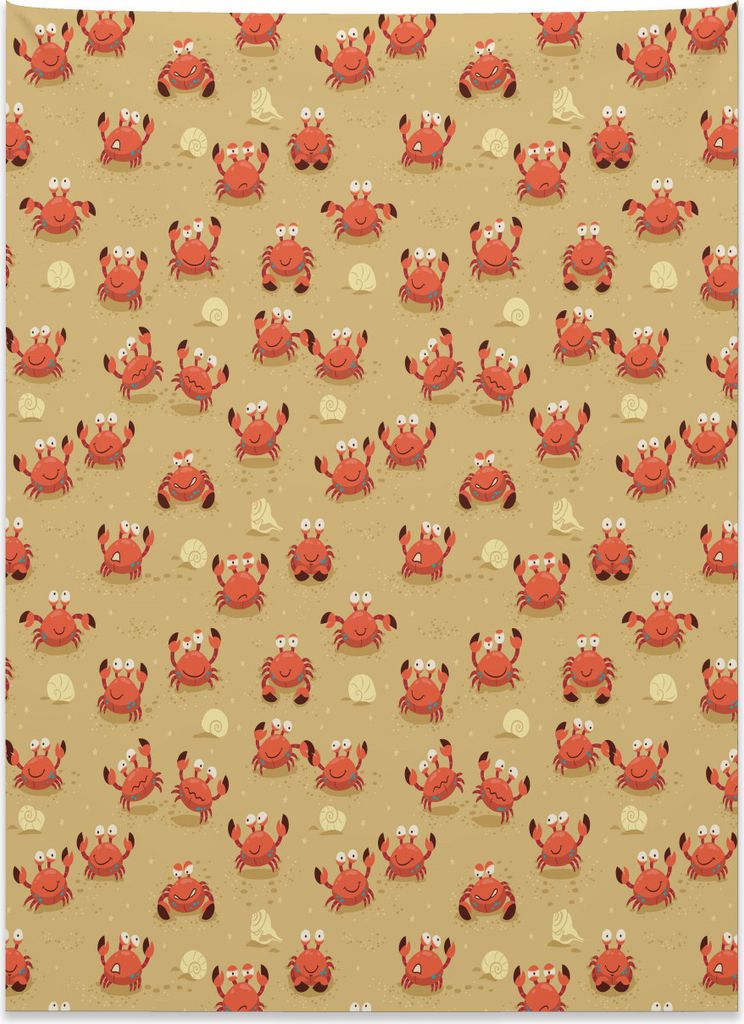 Abakuhaus Krabben Wandteppich, Spielerische Fauna am Strand aus Weiches Mikrofaser Stoff Kein Verblassen Klare Farben Waschbar, 110 x 150 cm, Hellb...