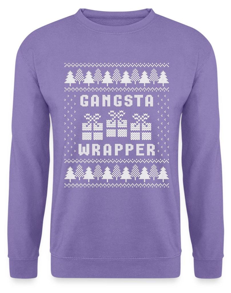 Spreadshirt Gangsta Wrapper Ugly Christmas Style Uni Pullover, XXL, Lavendel