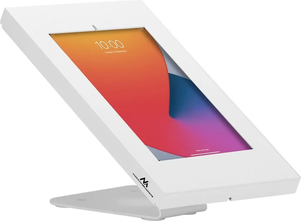Support mural tablette pour accueil client et borne interactive blanche