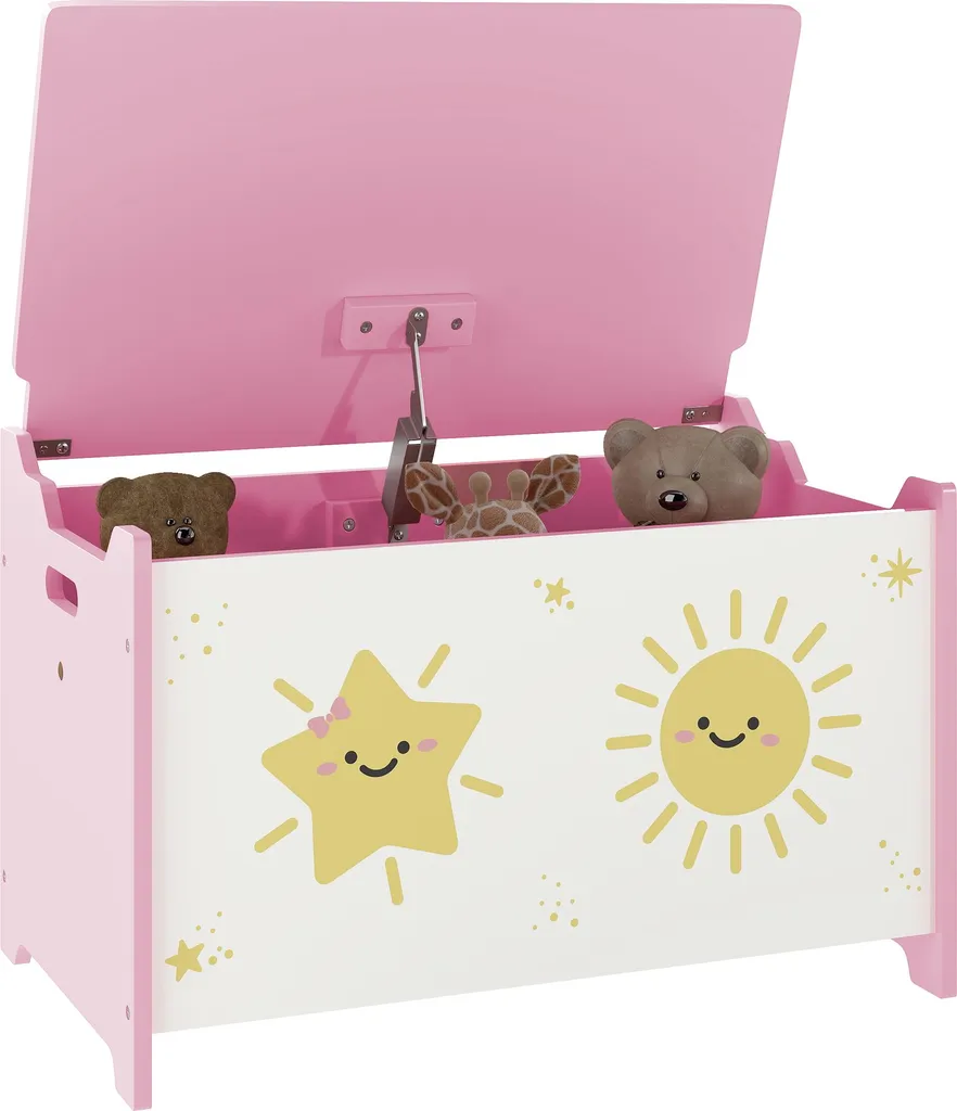 Coffre de rangement enfant anti-pincement pour stopper le désordre en rose