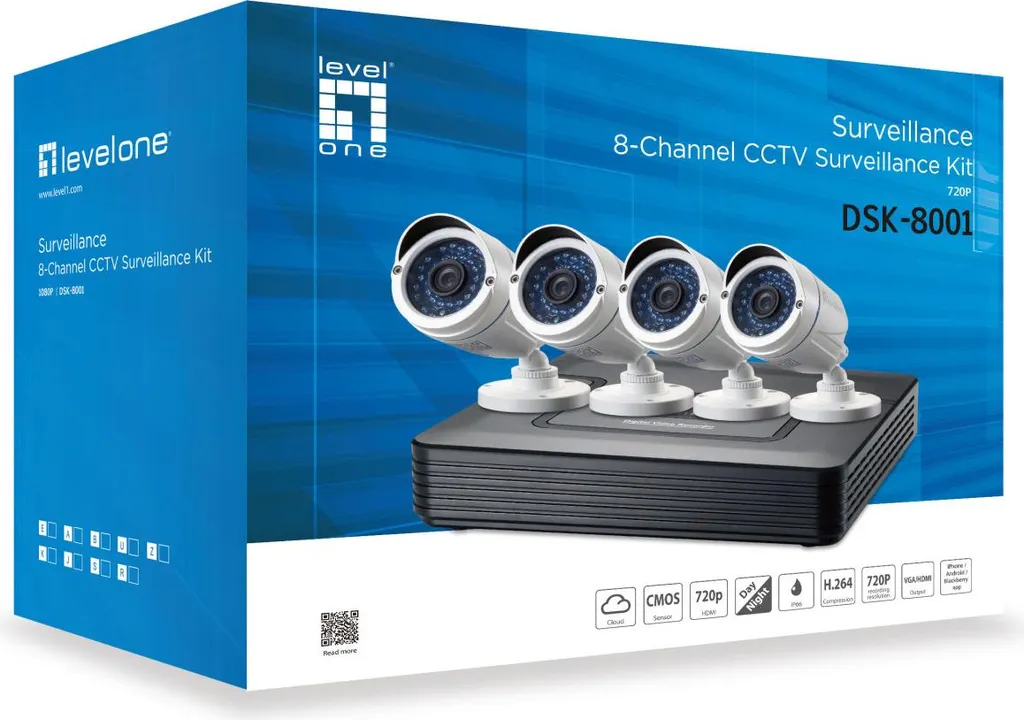 Système Surveillance LAN LevelOne DSK-8001 - 8 Canaux et 4 Caméras CMOS