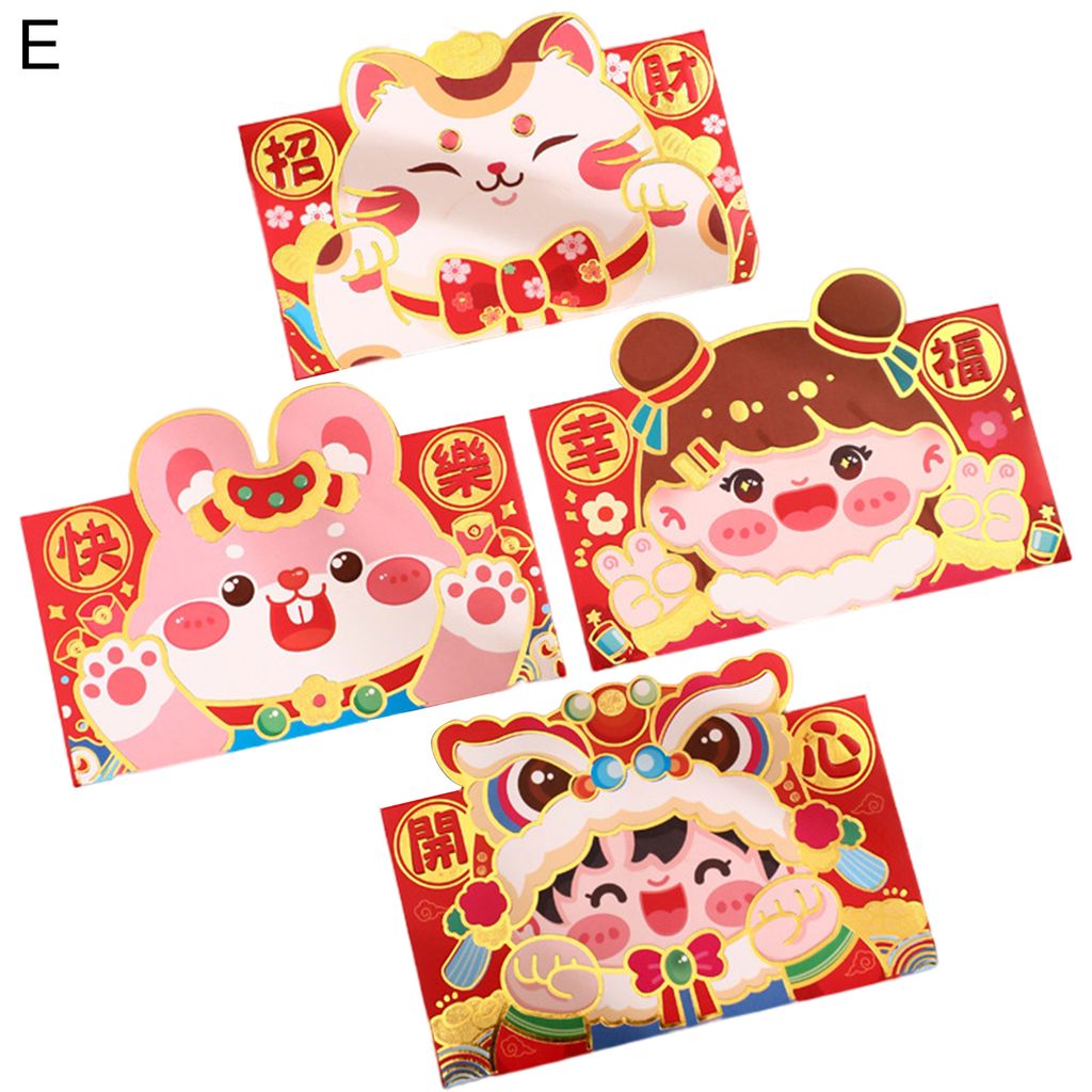 4pcs/Pack 2023 Rote Umschläge Cartoon jubilant gestempeltes Festival Requisiten Papier kreative chinesische horizontale rote Umschläge für Neuja...