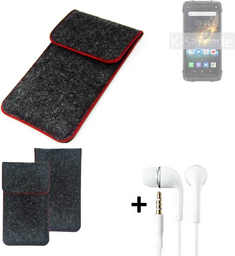 K-S-Trade Handy Schutz Hülle kompatibel mit Blackview BV6900 Schutzhülle Handyhülle Filztasche Pouch Tasche Case Sleeve Filzhülle dunkelgrau roter