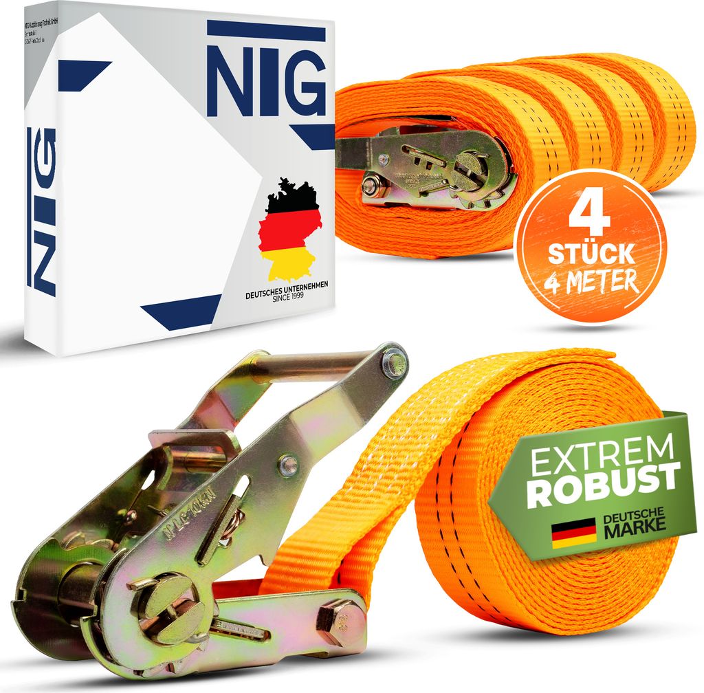 Spanngurt Zurrgurte 4m 4 Stück 2t ( 2000 daN, KG) Einteilig 35mm,1 tlg. 4 Meter