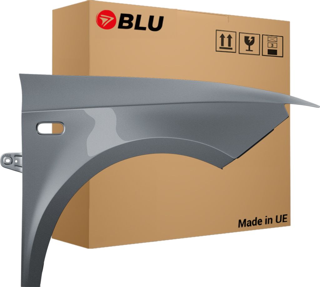 BLU Kotflügel Passend für Seat Ibiza (6J - IV 4. Generation) LX7R Rechts Silber MonsunGrau | 2008-2017 | Vorderseite Vorne | Lackiert | Einbaufertig