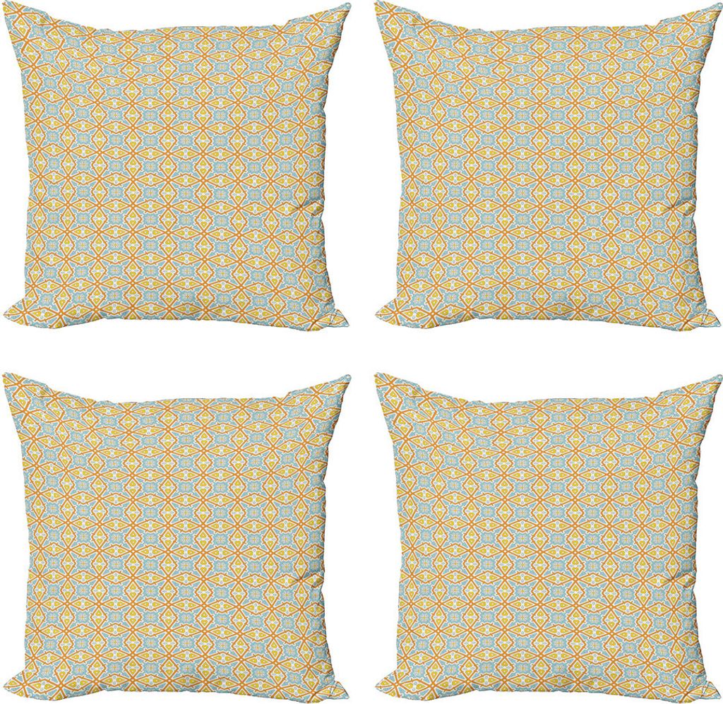 ABAKUHAUS Ethnisch Kissenbezug Set (4 Stück), Dreieck und Rhombus, Moderner Doppelseitiger Digitaldruck, 60 cm x 60 cm, Pale Blau Orange