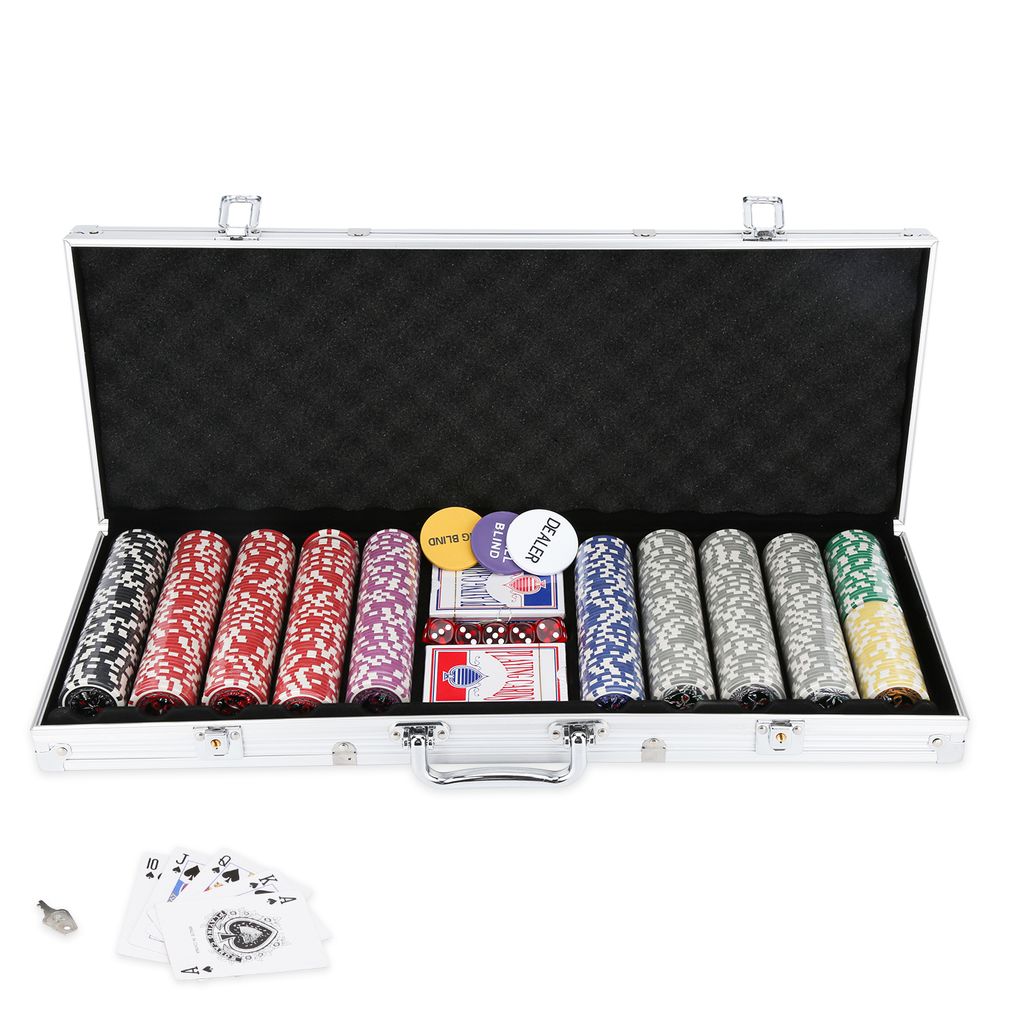 Pokerkoffer Pokerset mit 500 Pokerchips Poker Chips im Schwarz Aluminium Koffer 