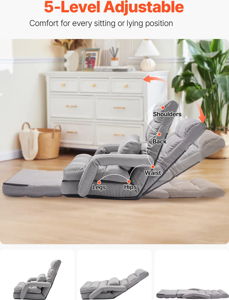 Canapé convertible au sol pliant : lit d'appoint réglable multi-usage - 2