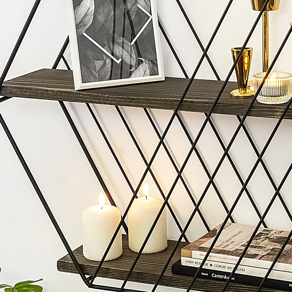 Étagère Murale Noire Skye Decor Bois Robuste 60 cm Design Géométrique