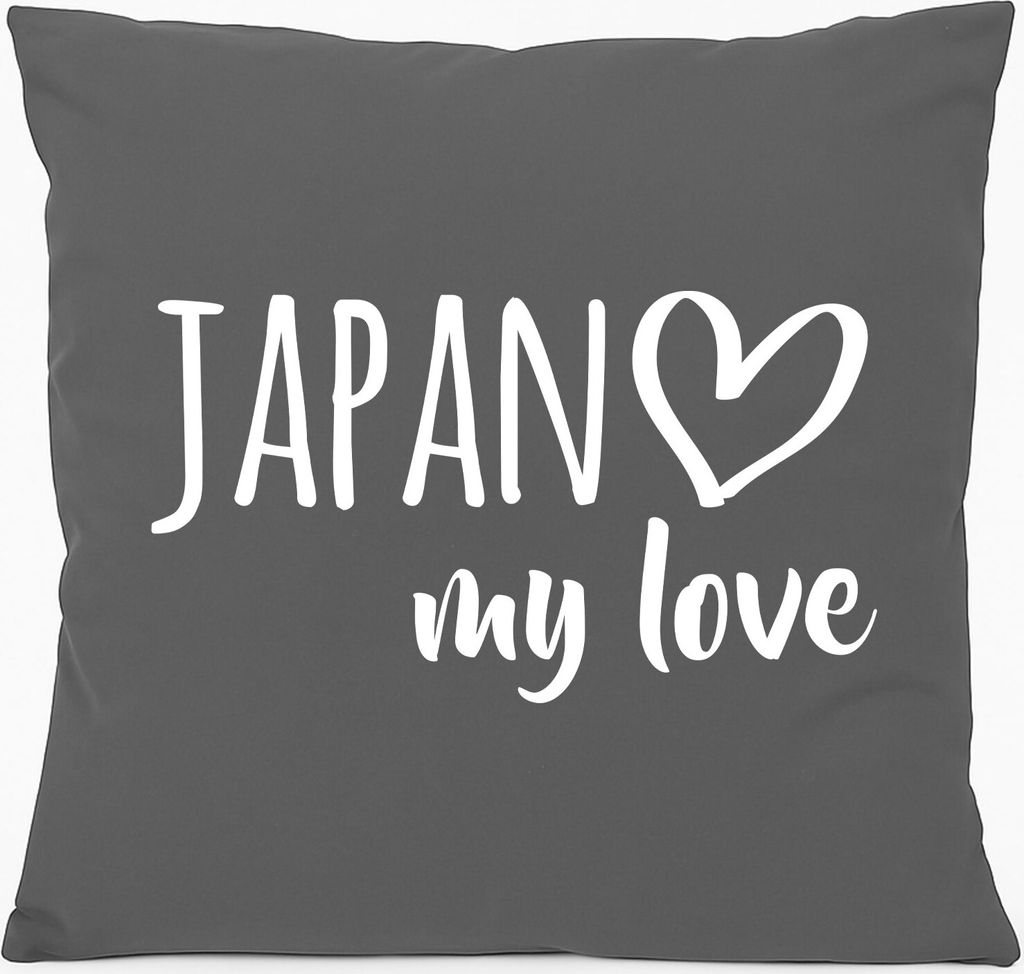 Huuraa Sofakissen Japan my love Geschenk 40x40cm mit Füllung Steel Grey Baumwolle Japan Mitbringsel