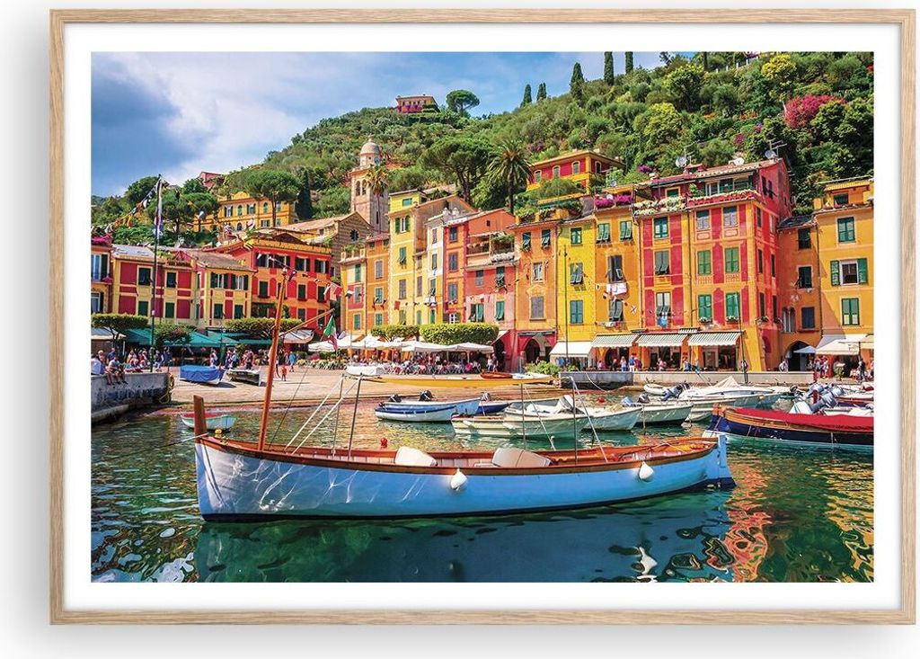 Gerahmtes Poster - Rahmen in heller Eiche - Weihnachtsmann Margherita Ligure - 100x70 cm - Wand Bild - Wanddeko - Wandbilder - Wandposter - Bilderr...