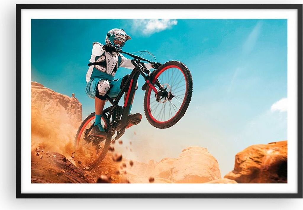 Gerahmtes Poster - Schwarzer Rahmen - Fahrrad Sport Helm - 91,5x61 cm - Wand Bild - Wanddeko - Wandbilder - Kunstposter - Wandposter - Bilderrahmen...