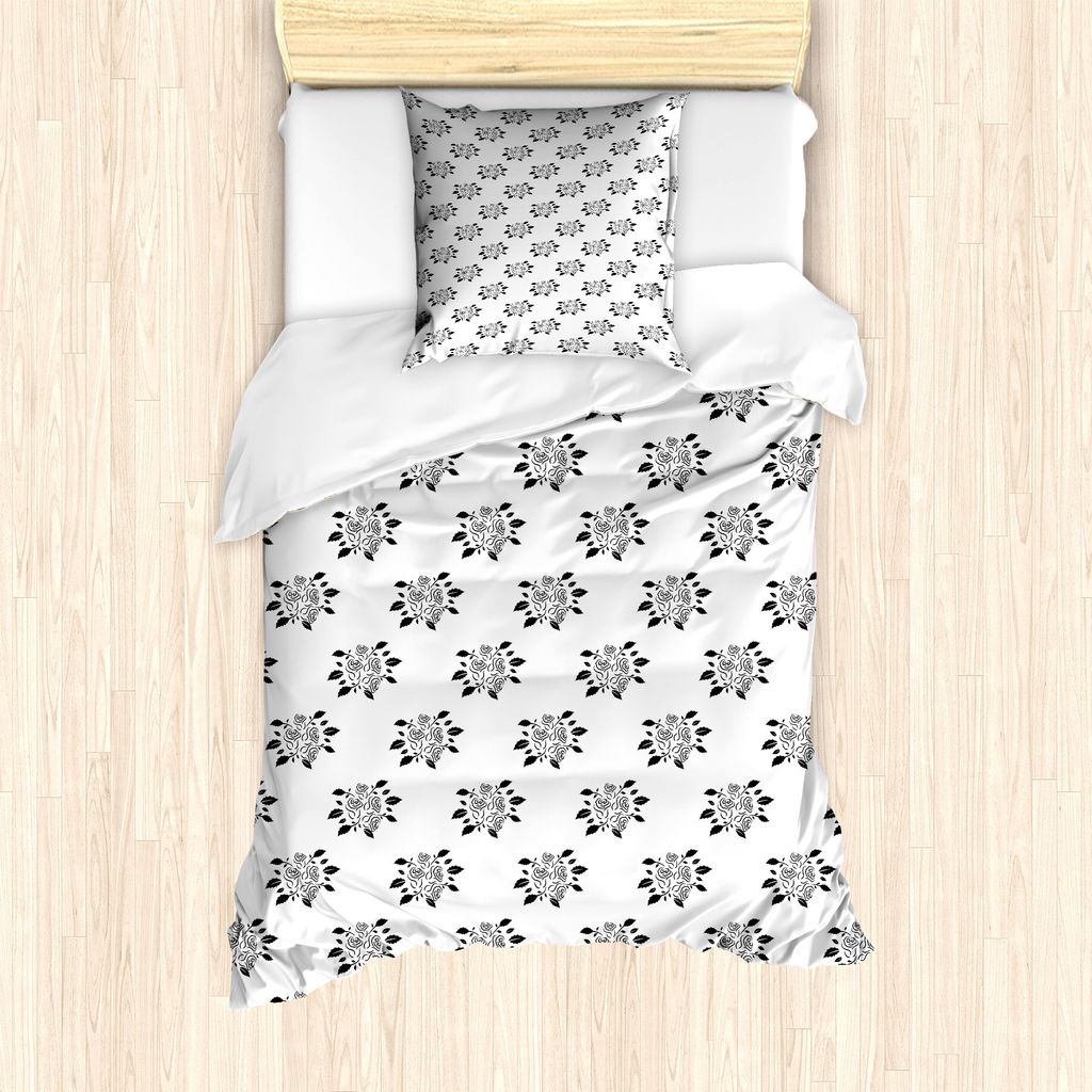 ABAKUHAUS Hochzeit Bettbezug Set für Einzelbetten, Rose Bloom Bouquets Romantik, Milbensicher Allergiker geeignet mit Kissenbezug, 135 cm x 200 cm...