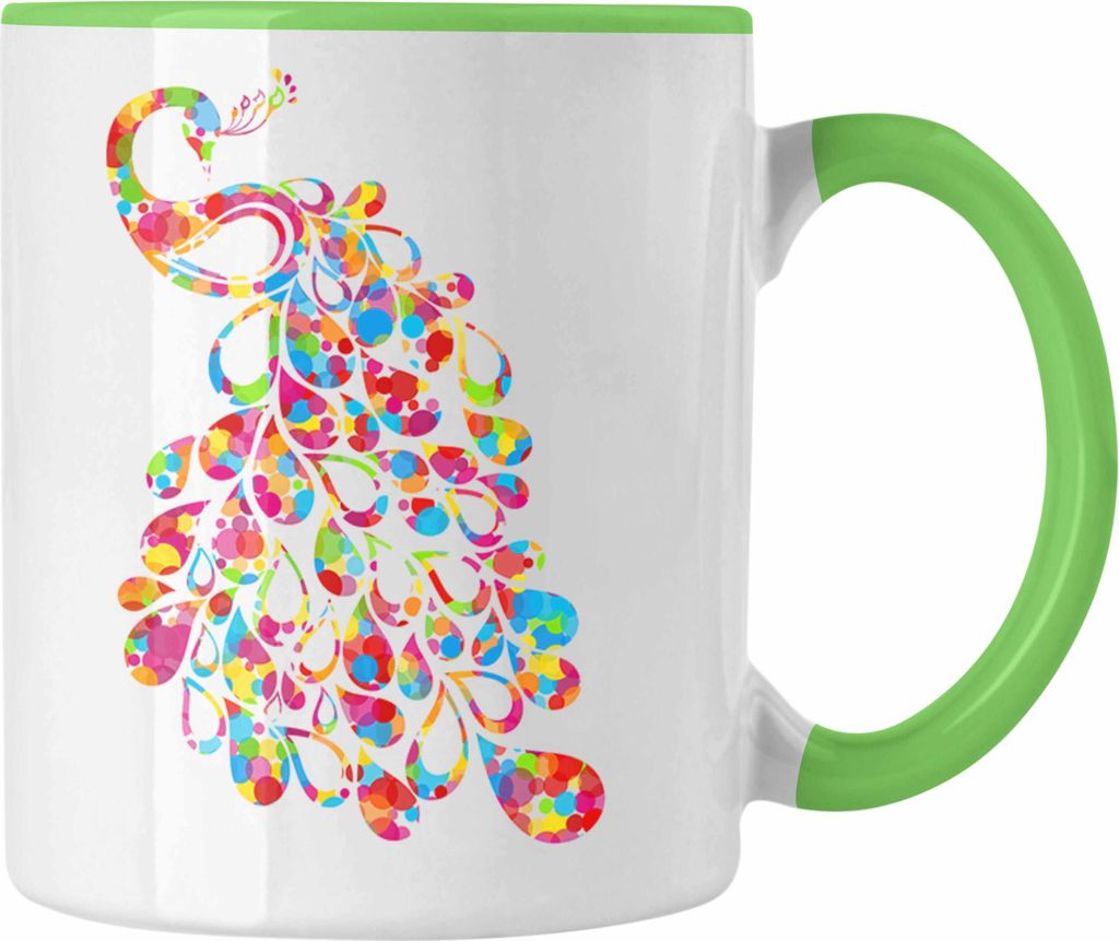 Trendation - Pfau Deko Tasse Geschenk Schöne Grafik Pfauen-Besitzer Geschenkidee Bunt (Grün)