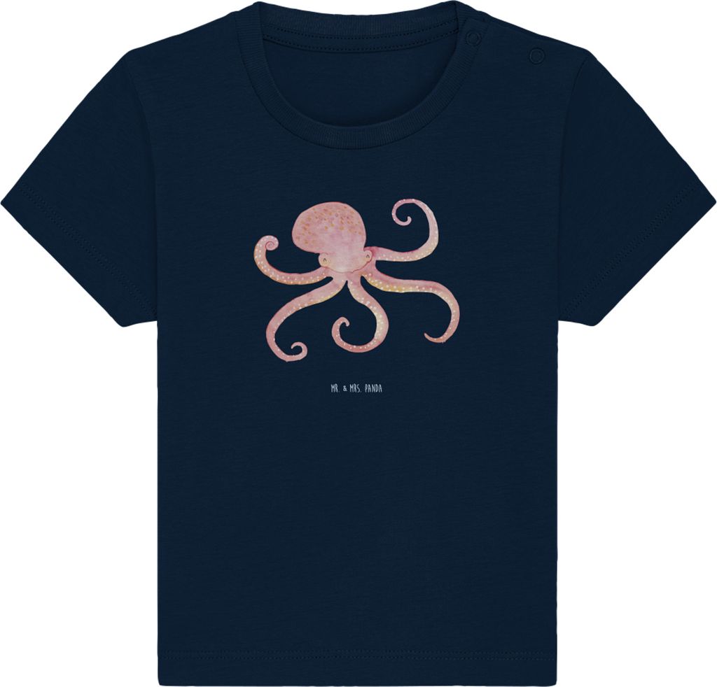 Mr. & Mrs. Panda T-Shirt Tintenfisch 0. - 6. Monat - French Navy - Geschenk, Wasser, Krake, Babyshirt, Meerestier, Lustige Sprüche, Ozean, Meer, B...
