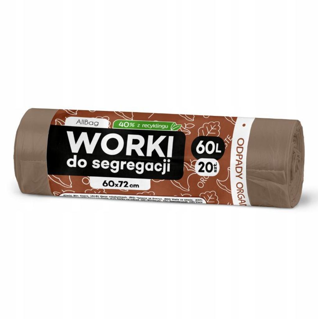 Ekologiczne worki na śmieci 60 l, 20 sztuk, brązowe, Allbag Zdjęcie produktu 