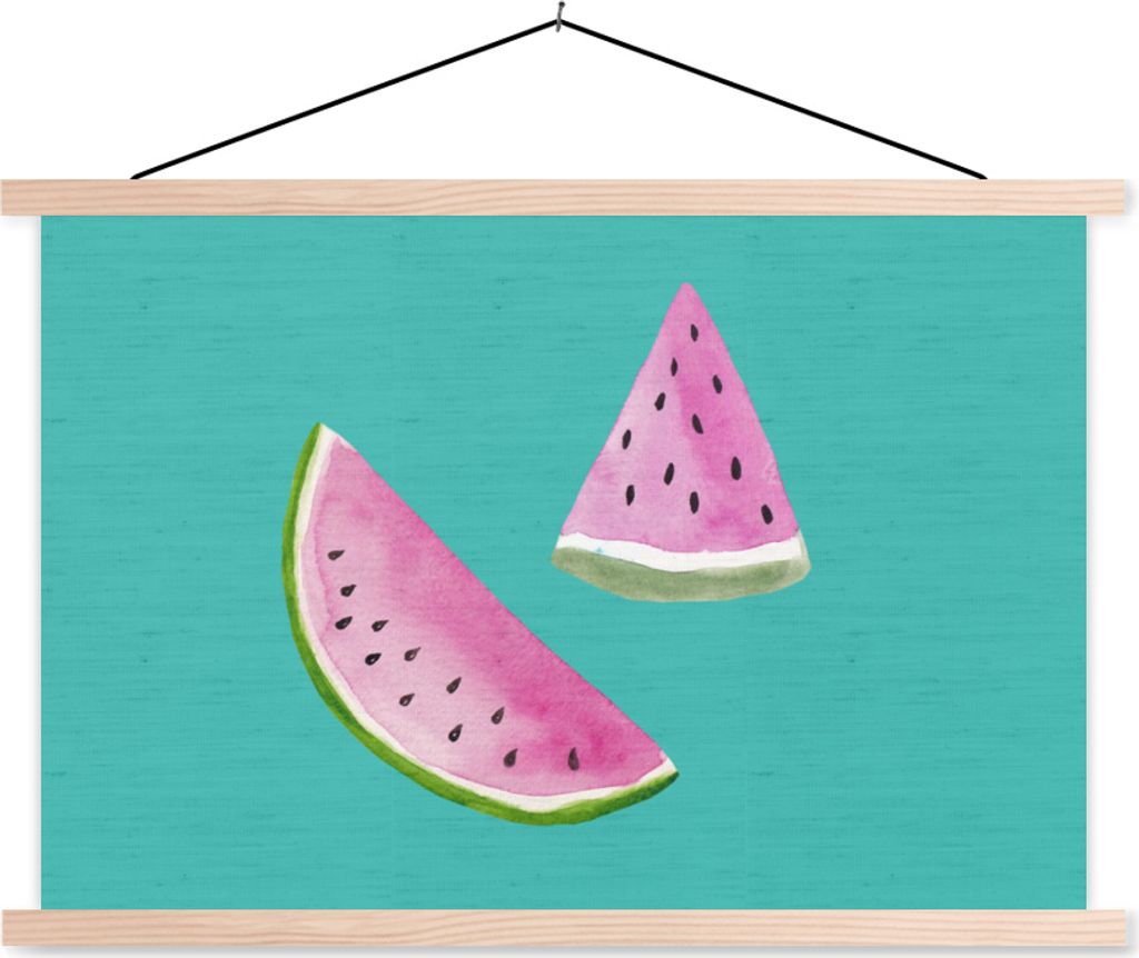 MuchoWow Textilposter Wassermelone - Obst - Blau 60x40 cm mit holzfarbenen Rahmen - Bilder