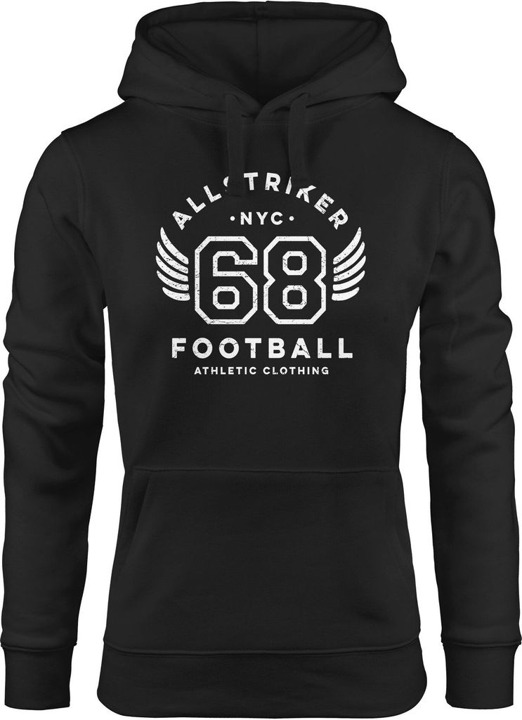 Hoodie Damen College Design Schriftzug NYC 68 Football Athletic Clothing Vintage Kapuzen-Pullover Neverless schwarz S