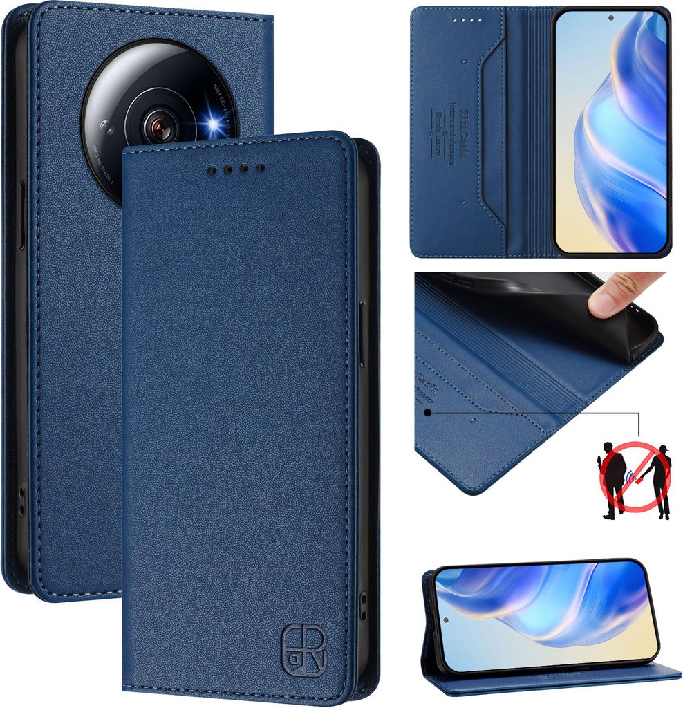 Lederhülle für Xiaomi 12S Ultra Hülle Flip Brieftasche Kartenfächern Ständer Schutzhülle Blau