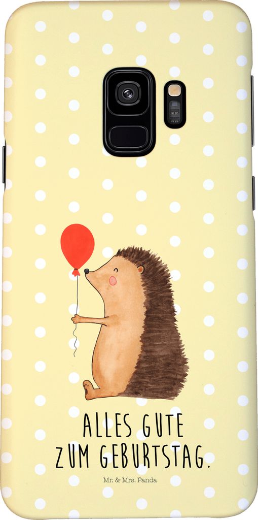 Mr. & Mrs. Panda Samsung Galaxy S9 Handyhülle Igel Luftballon - Gelb Pastell - Geschenk, Happy Birthday, Smartphone Hülle, Ballon, Cover, Geburts...