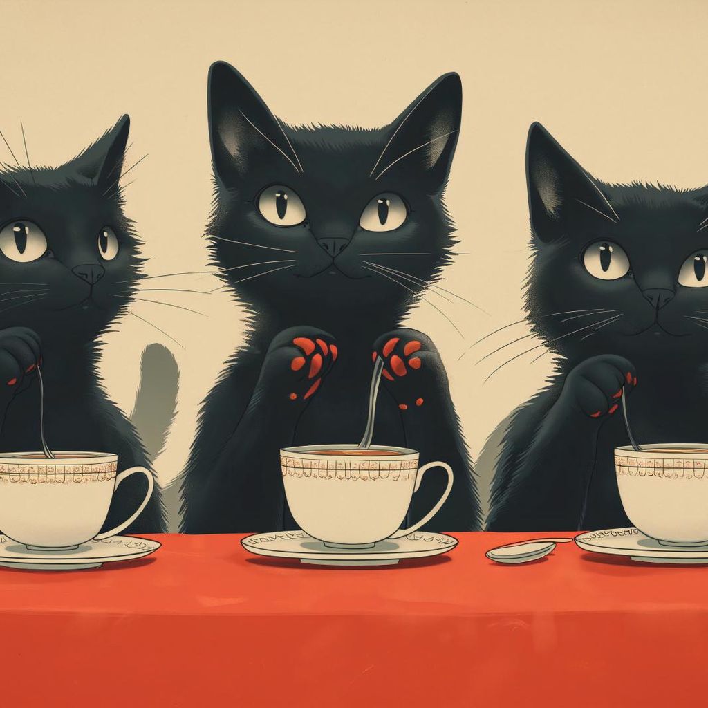 Poster 60x60cm Schwarzes Katzen-Café