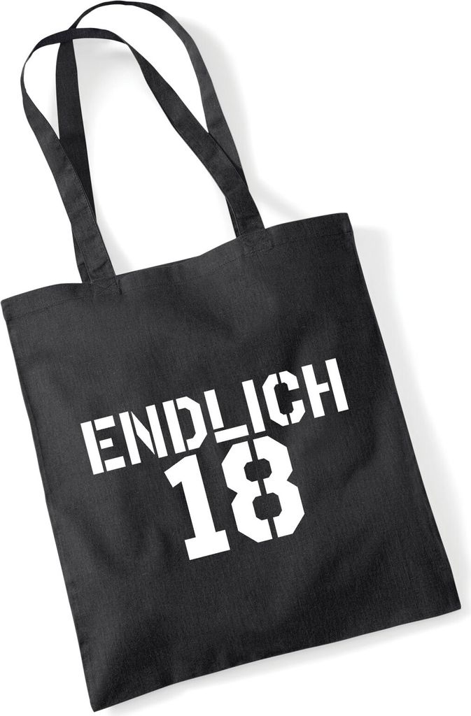 Huuraa Jutebeutel Endlich 18 Schriftzug 10 Liter Black Baumwolle Tasche Geschenkidee