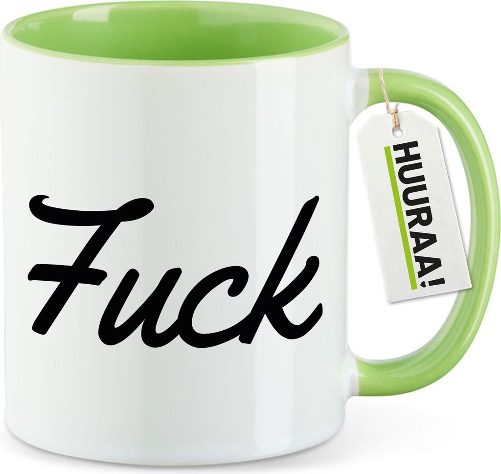 Huuraa Kaffeetasse Fuck englisch Schriftzug 330ml Grün Keramik Kaffeebecher Geschenkidee