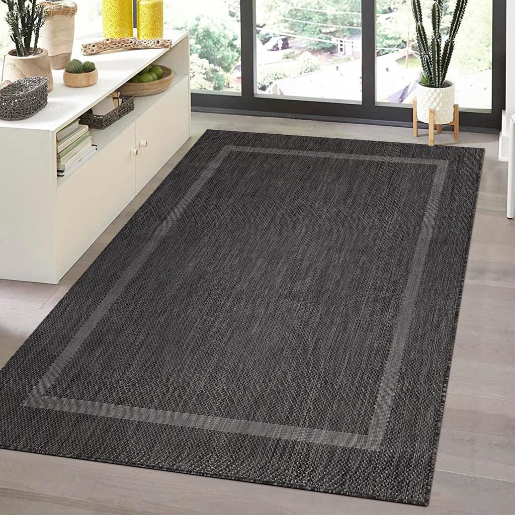 Outdoor-Teppich, einfarbig schwarz, Teppich für Terrasse, Balkon oder Küche, Polypropylen-Rückseite 120 x 170 cm