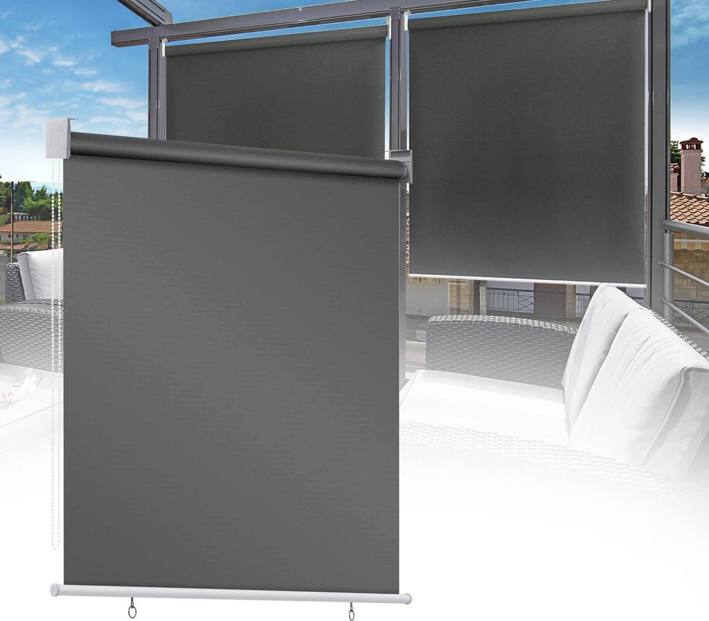 Faziango 2er Set Senkrechtmarkise 100x140 cm Balkonmarkise Dunkelgrau Sichtschutz Sonnenschutz UV beständig wasserdicht Balkon Terrasse