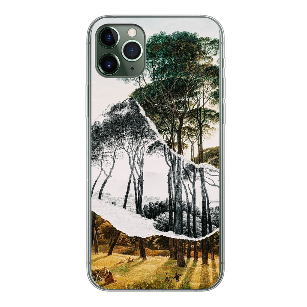 MuchoWow Handyhülle Schutzhülle Hülle für iPhone 11 Pro Max Italienische Landschaft Schirmkiefern - Kunst - Hendrik Voogd - Malerei - Schwarz...