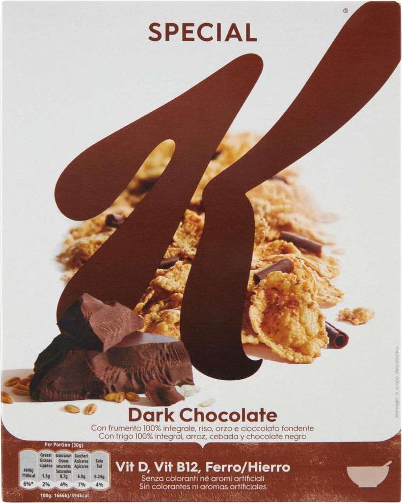 Kellogg's Special K Dark Chocolate Fiocchi di Riso Cereals Dunkle Schokolade Reisflocken Vollkorn Weizen und Gerste mit Vitaminen und Mineralstoffe...